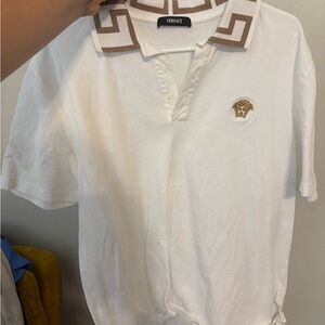 Versace White Polo with Gold Detailing